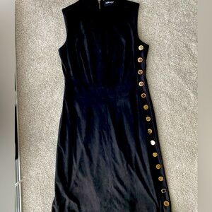 Karl Lagerfeld Suede Front Sleeveless Black Midi Dress Size 4